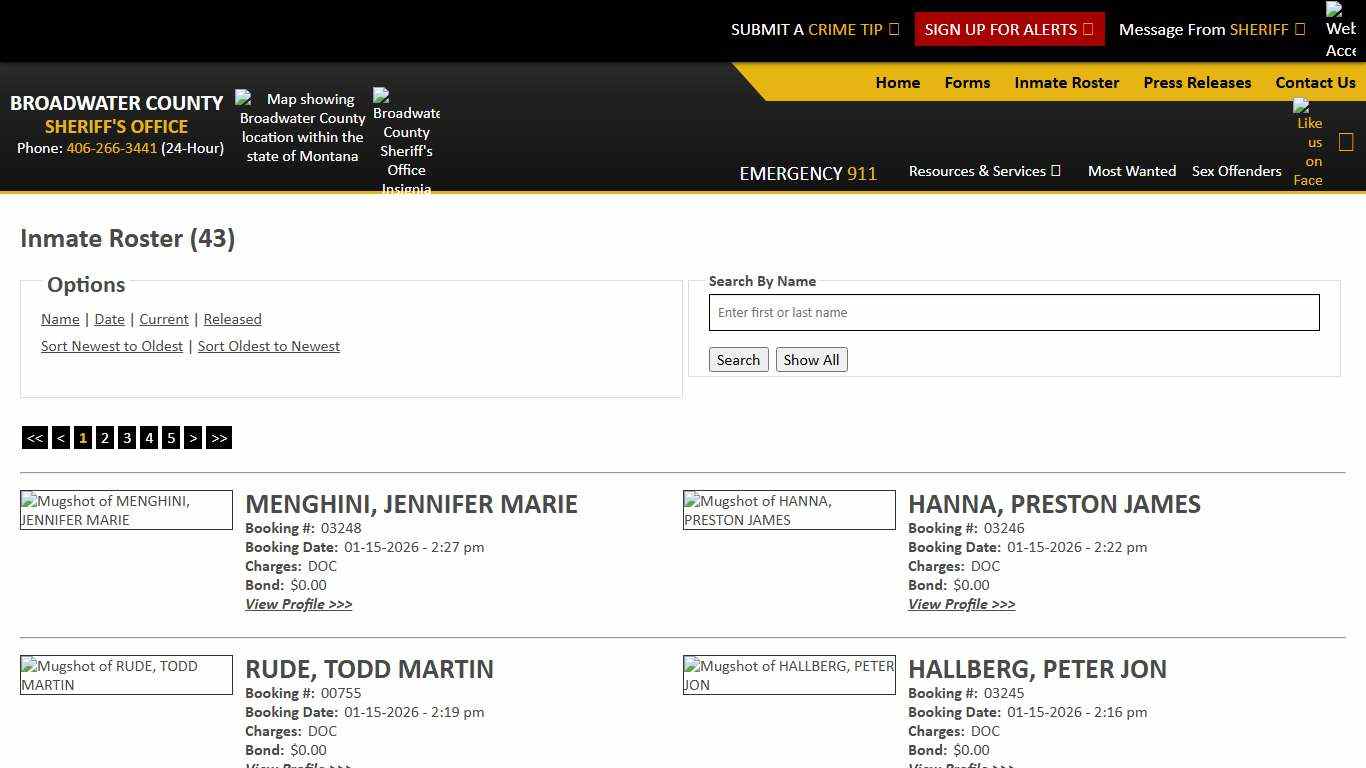 Inmate Roster - Current Inmates Booking Date Descending - Broadwater County Sheriff